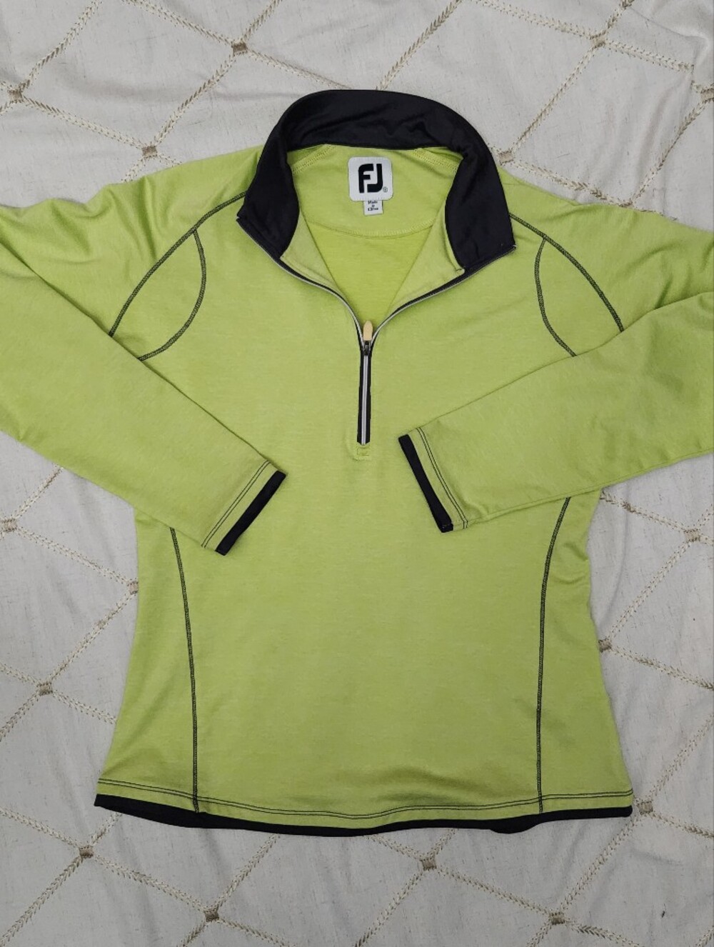 FootJoy ProDry 1/4 Zip Golf Pullover S Small Lime Green Black Trim Long Sleeve M
